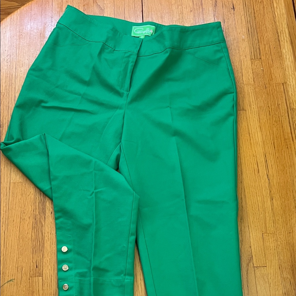 Bright Green Ponte Ankle Pants with Button Cuff